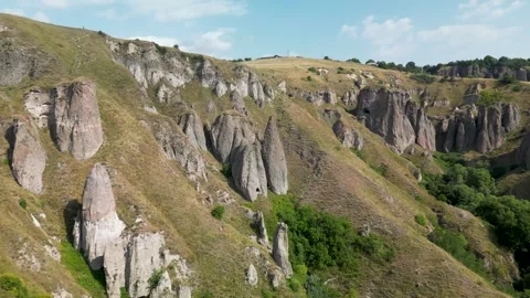 Aerial View of Eroded Rock Cliffs and Caves at Khndzoresk, Armenia Stock Footage 343677437