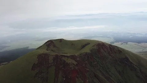 The aerial view of erupting Mt. Aso in Kagoshima, Japan, October 2019. Stock Footage 117280416
