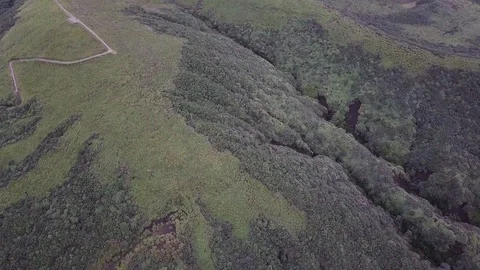 The aerial view of erupting Mt. Aso in Kagoshima, Japan, October 2019. Stock Footage 117280448