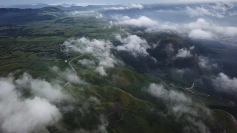 The aerial view of erupting Mt. Aso in Kagoshima, Japan, October 2019. Stock Footage 117281144