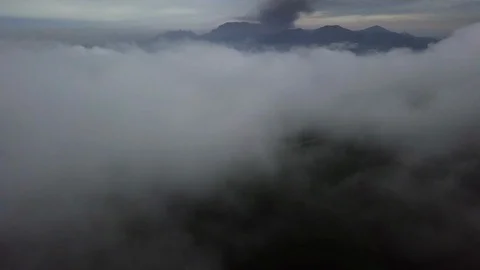 The aerial view of erupting Mt. Aso in Kagoshima, Japan, October 2019. Stock Footage