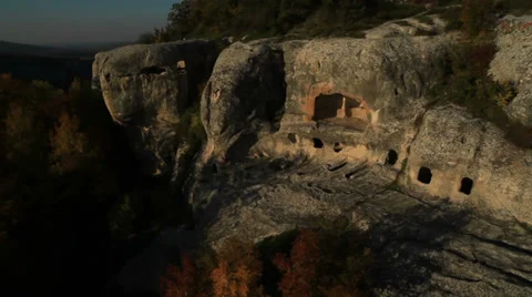 Aerial View: Eski-Kermen cave city, near Bakhchisaray, Crimea. Stock Footage 36612129