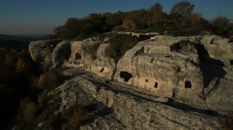 Aerial View: Eski-Kermen cave city, near Bakhchisaray, Crimea. Stock Footage 36612137