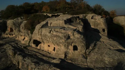 Aerial View: Eski-Kermen cave city, near Bakhchisaray, Crimea. Stock Footage 36612266
