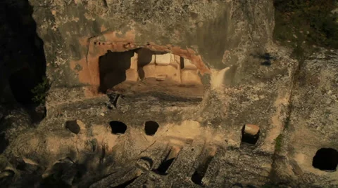 Aerial View: Eski-Kermen cave city, near Bakhchisaray, Crimea. Stock Footage 36612390