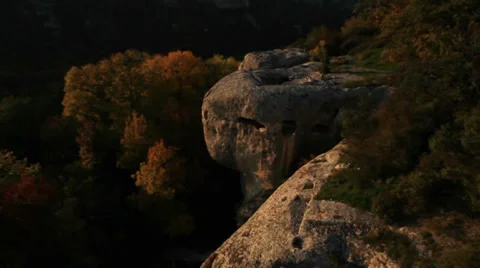 Aerial View: Eski-Kermen cave city, near Bakhchisaray, Crimea. Stock Footage 36613304