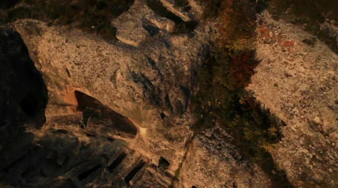 Aerial View: Eski-Kermen cave city, near Bakhchisaray, Crimea. Stock Footage 36615216