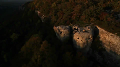 Aerial View: Eski-Kermen cave city, near Bakhchisaray, Crimea. Stock Footage 36615355
