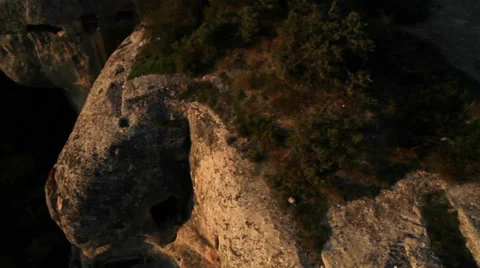 Aerial View: Eski-Kermen cave city, near Bakhchisaray, Crimea. Stock Footage 36615375