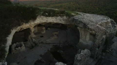 Aerial View: Eski-Kermen cave city, near Bakhchisaray, Crimea. Stock Footage 36615846