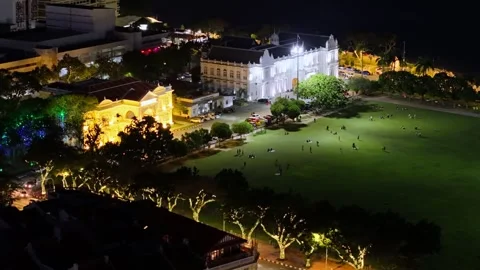 Aerial view Esplanade at night Stock Footage 318089316