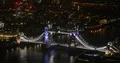 Aerial View Establishing Shot of London Skyline with Tower Bridge Landmark Night 4k or 4k+ Resolution