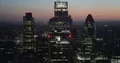 Aerial View Establishing Shot of London City Skyline Business Office Tower Night 4k or 4k+ Resolution