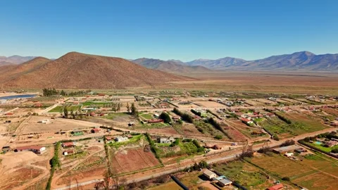 Aerial view establishing small parcels in Vallenar in the Huasco Valley on a 스톡 동영상 321399065