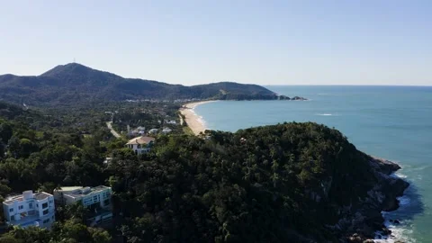 Aerial view of estaleiro beach during calm and beautiful summer day, Brazil Video stock 158574136