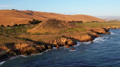 Aerial view of Estero Bluffs State Park West Coast California Stock Footage 312114926
