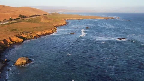 Aerial view of Estero Bluffs State Park West Coast California Stock Footage 312120266