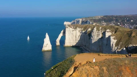 Aerial view of Etretat Stock Footage 96762011