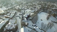 Aerial View Of A European City During A Snowfall Stock Footage