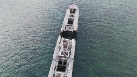 Aerial View of Evangelia Shipwreck Split in Two at Costinesti Romania Black  Stock Footage 335437159