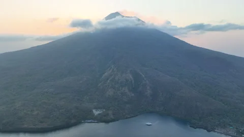 Aerial View of Evening Light and the Volcano of Iliape in the Ring of Fire Stock Footage 289402970