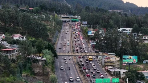 Aerial View of Evening Traffic on Quito Highway Stock Footage 341643752