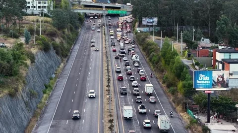 Aerial View of Evening Traffic on Quito Highway Stock Footage 341643909