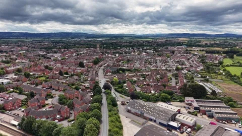 Aerial View of Evesham Town, Worcestershire, England Stock Footage 343689474