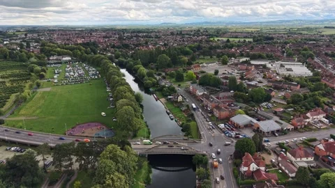 Aerial View of Evesham Town, Worcestershire, England Stock Footage 344007474
