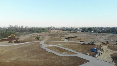 Aerial view of the excavator on the construction site. Stock Footage 125536341