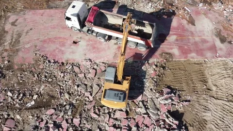 Aerial view of excavator Stock Footage 138591390