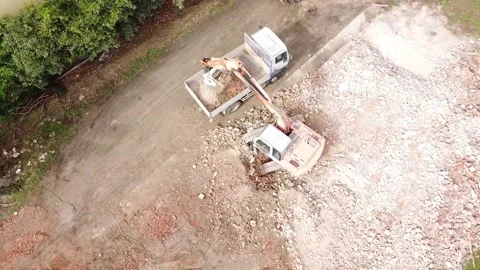 Aerial view of excavator Vídeos de archivo 154874727
