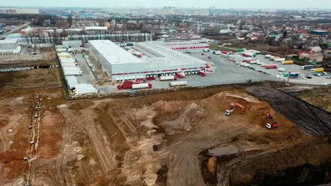 Aerial view of excavators work on a construction site Video stock 155926507