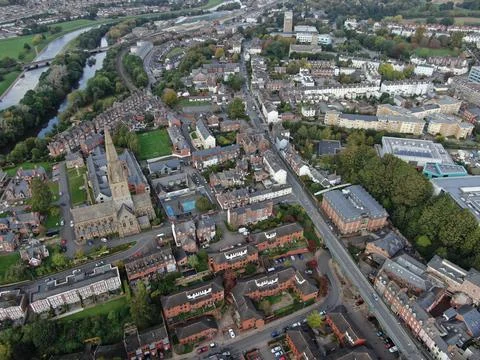 Aerial view of Exeter City in Devon looking toward the river Stock Photos