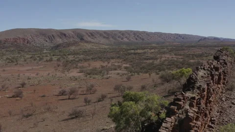 Aerial view of expansive plain and old rock wall Stock Footage 191004792
