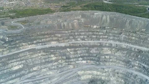 Aerial view of Explosion site in Huge asbestos quarry Stock Footage