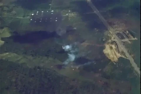 Aerial view of explosions in enemy positions - 1972 Stock Footage 106060657