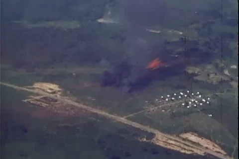 Aerial view of explosions in enemy positions - 1972 Stock Footage 106060667