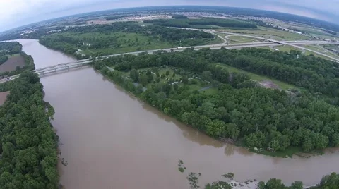 Aerial view of expressway bridge over river. Stock Footage 40366368