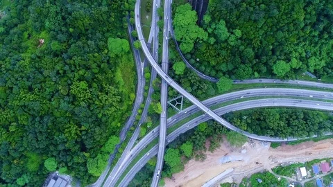 Aerial view. Expressway built to counter traffic jam in the city. Video stock 82453385