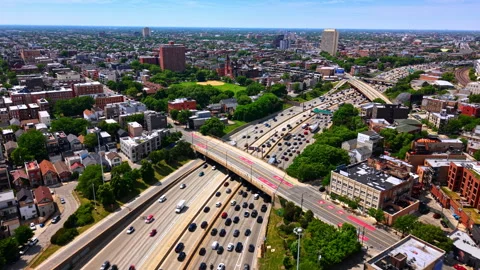 Aerial view of expressway interchange, Chicago, Illinois Stock Footage 341030046