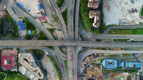 Aerial view. Expressway intersection in the city. Video stock 81684166