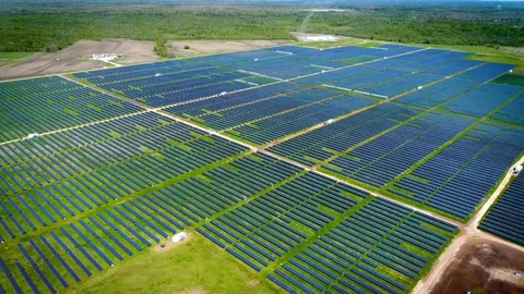 Aerial View of Extensive Solar Panel Farm Energy Production 動画素材 311726621
