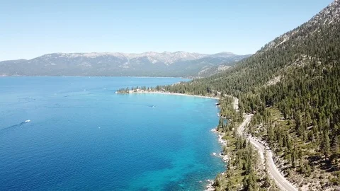 Aerial view facing North over beautiful Lake Tahoe Stock Footage 95496844