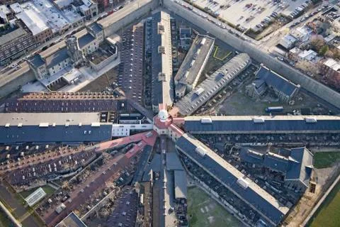 Aerial view of factory triangular pattern in Philadelphia, Pennsylvania 스톡 사진