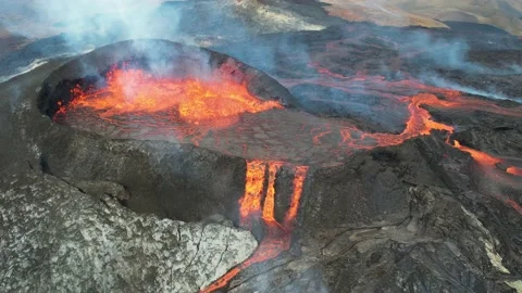 Aerial view of Fagradalsfjall volcano du... | Stock Video | Pond5