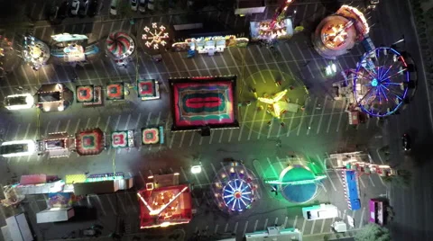 Aerial view of Fair grounds and amusement park ride Stock Footage 61931573