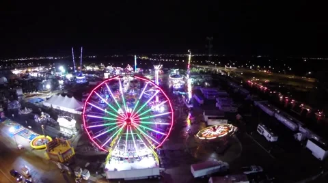 Aerial view of fairgrounds at night Stock Footage 47709164