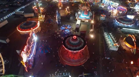 Aerial View of Fairgrounds at Night Stock Footage 52262540