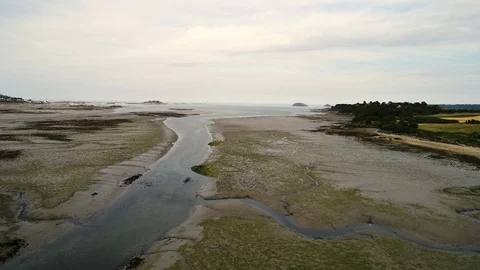 Aerial view. fairway navigation marks during low tide in Brittany, France. Stock Footage 116820275